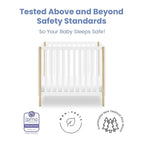 Delta Children Gio Mini Crib with 2.75" Mattress Included, Bianca White/Natural