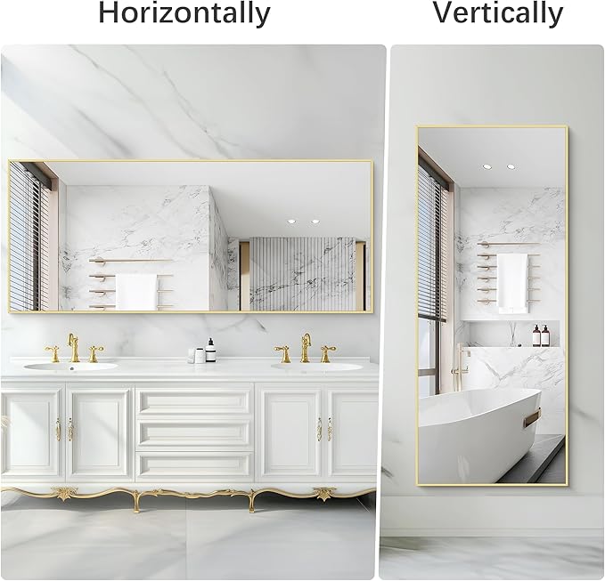 36x72inch Bathroom Mirror, Gold Rectangle Mirror with Thin Metal Frame, Large Rectangular Wall Mirrors for Bathroom, Living Roomm, Hair Salon, Big Farmehouse Mirror Hang Horizontal/Vertical
