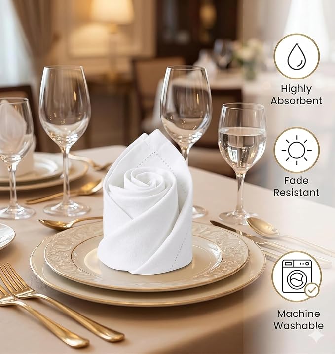 Urban Villa Cloth Napkins White Dinner 100% Cotton 18x18 Inches (Set of 6)