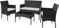 Shintenchi 4 Piece Outdoor Patio Furniture Sets, Small Wicker Patio Conversation Furniture Rattan Chair Set with Tempered Glass Coffee Table for Backyard Porch Garden Poolside Balcony