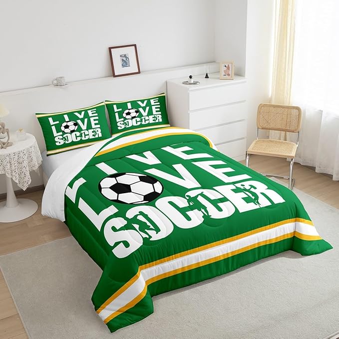 Football Bedding Set Full Size Rugby Sports Comforter Set for Kids Boys Girls Decor Soccer Ball Game Comforter Gift for Football Lover Duvet Set Bedroom Quilt Set