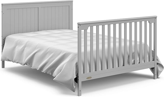 Graco Hadley 5-in-1 Convertible Crib with Drawer (Pebble Gray) – GREENGUARD Gold Certified, Crib with Drawer Combo, Full-Size Nursery Storage Drawer, Converts to Toddler Bed, Daybed