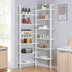 HOMISSUE Corner Bookshelf,12-Tier L Shaped Bookshelf, Double Wide Corner Wall Mount Bookcase with Metal Frame and Wood,Modern Industrial Corner Shelf for Living Room, Kitchen, Home Office White