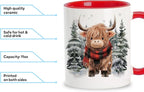 Hyturtle Personalized Winter Highland Cow Coffee Mug for Christmas Birthday | Highland Cow Lovers Gift Ideas for Women Men - 11oz Two Tone Color Red/White Ceramic Tea Mug Cup, Comfort grip handle