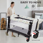 Kinder King 4 in 1 Portable Nursery Center, Foldable Baby Bedside Crib w/Bassinet, Infant Pack n Play Playard Toddler Large Playpen, Newborn Changing Table, Storage Basket, Side Zipper,Multicolour