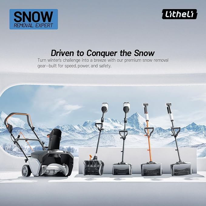 Litheli 20V Cordless Snow Shovel, 12'' Electric Snow Blower with 4 Ah Batteries Included, Lightweight Battery-Powered Snow Thrower for Driveway & Sidewalk