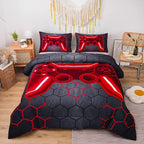 NTBED Game Console Comforter Set for Boys Girls Kids Geometric Lightweight Microfiber Bedding Sets (red, Queen)