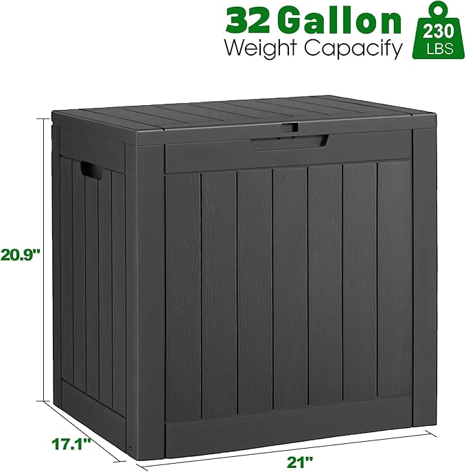 32 Gallon Deck Box Lockable Resin Indoor Outdoor Storage Box waterproof Outdoor Container for Patio Furniture, Pool Accessories, Cushions, Garden Tools, Sports Equipment