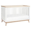 Babyletto Scoot 3-in-1 Convertible Crib with Toddler Bed Conversion Kit in White and Washed Natural, Greenguard Gold Certified