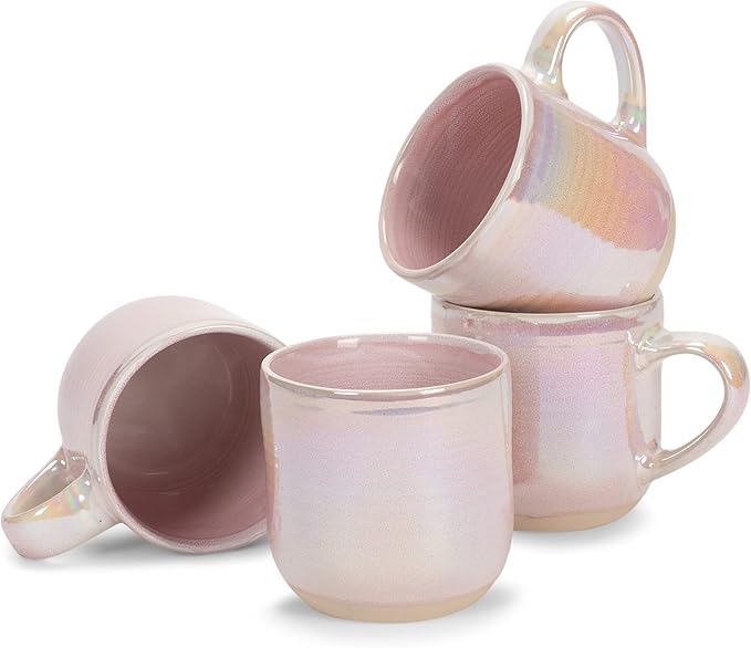 Elanze Designs Glossy Reactive Glaze Large 17 Fluid Ounce Everyday Kitchen Food Grade Ceramic Stoneware Coffee Mug Cup with Comfort Curved Handles, Set of 4, Rose Pink