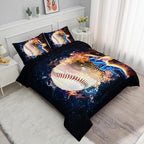 Axolotl 3D Baseball Comforter Set Twin,Sports Bedding,Red Blue Water Fire Comforter Set,Sports Baseball Loveer Bedding Set,Sport Game Comforter for Kids Boys Teens Adults,1 Quilt 2 Pillowcases