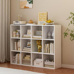 12-Cube Storage Shelf Bookcase - Wooden 3-Tier Floor Standing Open Bookshelf for Home and Office, Display Cabinet, Warm White