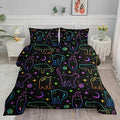 Black Cat Bedding Cartoon Cat Comforter Set Full,Moon Stars Printed Kids Bedding Set for Boys Girls Adults Room Decor,Kids Comforter Set All Season,1 Quilt 2 Pillow Cases,Neon Color Purple Blue Green