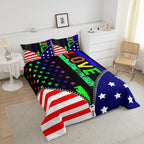 Erosebridal American Flag Comforter Set Rainbow Pride Bedding Set Twin Size for Teens Adult Women Bedroom,USA Federations Stars Stripes Down Comforter Kids Unique Zipper Design Duvet Sets, Colorful