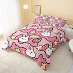 Kawaii Rabbit Comforter,Strawberry Rabbit Comforter Set for Kids Teens Girls,3Pcs Bedding Set Printed Comforter with 2 Pillowcases,Down Alternative,Soft and Lightweight(Pink，Queen Size)