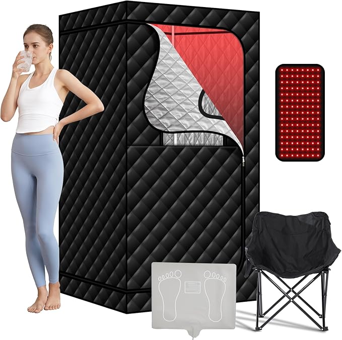 Portable Infrared Sauna with Red Light, Personal Sauna Spa with Remote Control and Large Foldable Chair, Full Size Dry Heated Home Saunas Tent for Detoxation & Relaxation