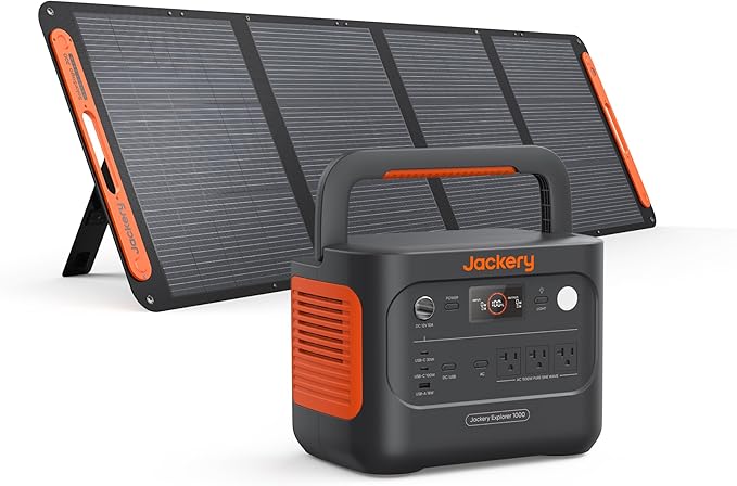 Jackery Solar Generator 1000 v2 with 200W Solar Panel,1070Wh Portable Power Station LiFePO4 Battery,1500W AC/100W USB-C Output, 1Hr Fast Charge for Outdoor,Off-Grid Living,RV,Emergency