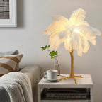 White Bedside Lamp Ostrich Feather Desk Lamp Gold Resin Ostrich Feather Table Lamp, Girls Gift Romantic Wedding Decoration Palm Tree Lamps G4*3