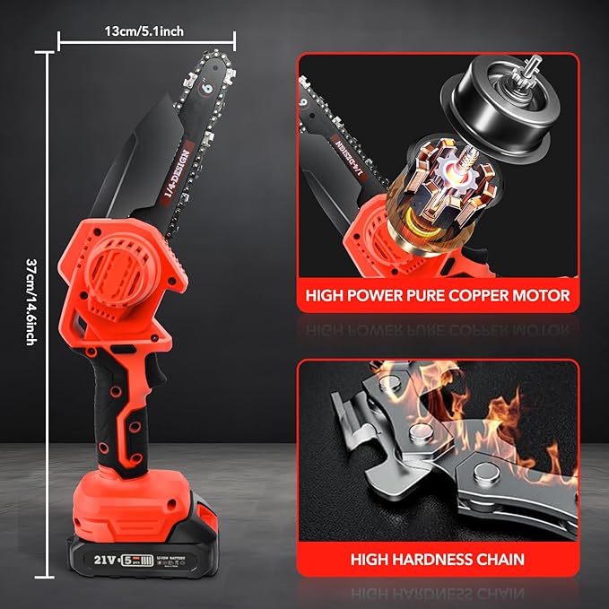 Mini Chainsaw Cordless Portable 6 Inch Handheld Chain Saw with Security Lock Small Electric Chainsaw with 2 Rechargeable Batteries for Wood Cutting Tree Trimming Gardening Camping