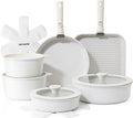 SENSARTE 17 Piece Nonstick Detachable Handle Pots and Pans Set White | Removable Handle Cookware Set, Induction Cookware Set with Removable Handle, Healthy Non Stick for RV, Dishwasher ＆ Oven Safe