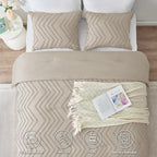 CozyLux Twin/Twin XL Size Comforter Set Beige - 1 Pieces Boho Tufted Shabby Chic Bedding Comforter Set for All Seasons, Chevron Bedding Sets with Comforter & 1 Pillow Shams