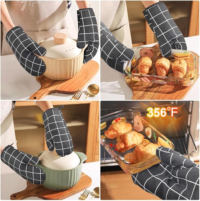 AUAUY Oven Mitts and Pot Holders 6PCS Set, 392°F Heat Resistant Cooking Gloves and Hot Pads Baking Mittens Grilling Gloves BBQ Gloves Non-Slip Kitchen Mittens for Oven Cooking Baking Grilling