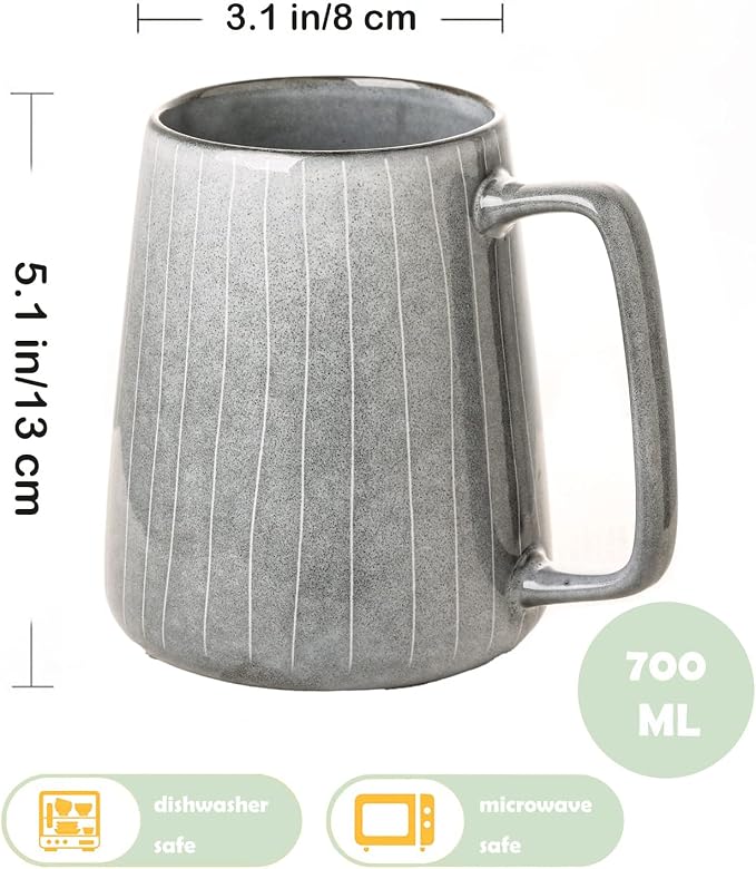 Large Ceramics Coffee Mugs,24 OZ,Large Handle Design,Extra Large Tea and Coffee Cup for Office and Home，Microwave And Dishwasher Safe(24 oz Gray)