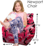 Posh Creations Structured Comfy Bean Bag Chair for Gaming, Reading and Watching TV, Newport Chair, Nylon - Camo Pink and Black
