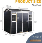 8x4ft Resin Outdoor Storage Shed with Two-Window and Double-Door, Plastic Shed with Floor for Gargen, Patio, Yard, Lawn, Grey (1 Doors) (Black, 4x8ft)