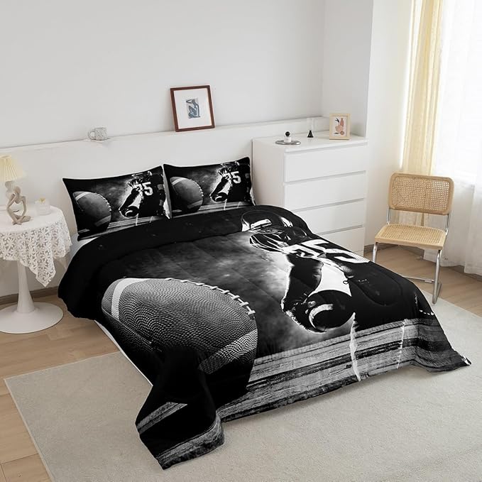 Erosebridal Football Down Comforter for Kids Boys Girls Teens Sports Theme Comforter Set Soccer Pattern Duvet Insert Football Match Bedding Set Youth Bedroom Decor Quilted with 2 Pillowcase,Full