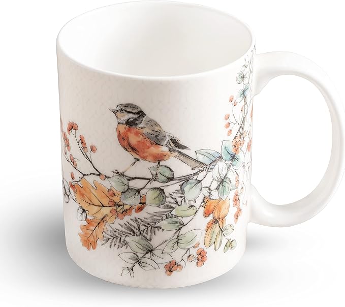 Maison d' Hermine Coffee Mug with Handles Tea Cups (15 Ounce, Pack of 1) | Fine Bone China Coffee Mugs for Hot Beverages Cappuccino Latte Home Spring Summer -Whitish Shabby Chique - Winter Berries