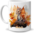 Hyturtle Personalized Fall Dragon Maple Leaves Coffee Mug Gifts on Birthday | Gifts For Dragon Lovers - Fall Autumn Decor Gifts For Farmhouse Thanksgiving - Custom Name 11oz White Ceramic Coffee Tea Mug