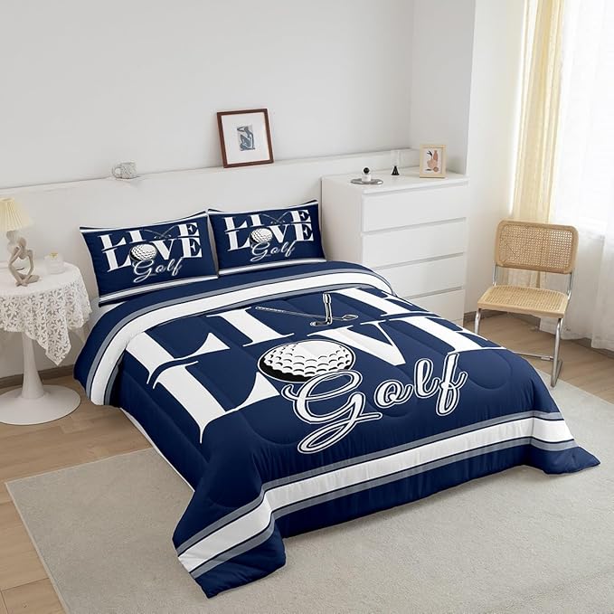 Feelyou Golf Print Bedding Set Twin Size Ball Gaming Comforter Set for Kids Boys Girls Decor Sports Theme Comforter Microfiber Golf Ball Duvet Set Bedroom Quilt Set