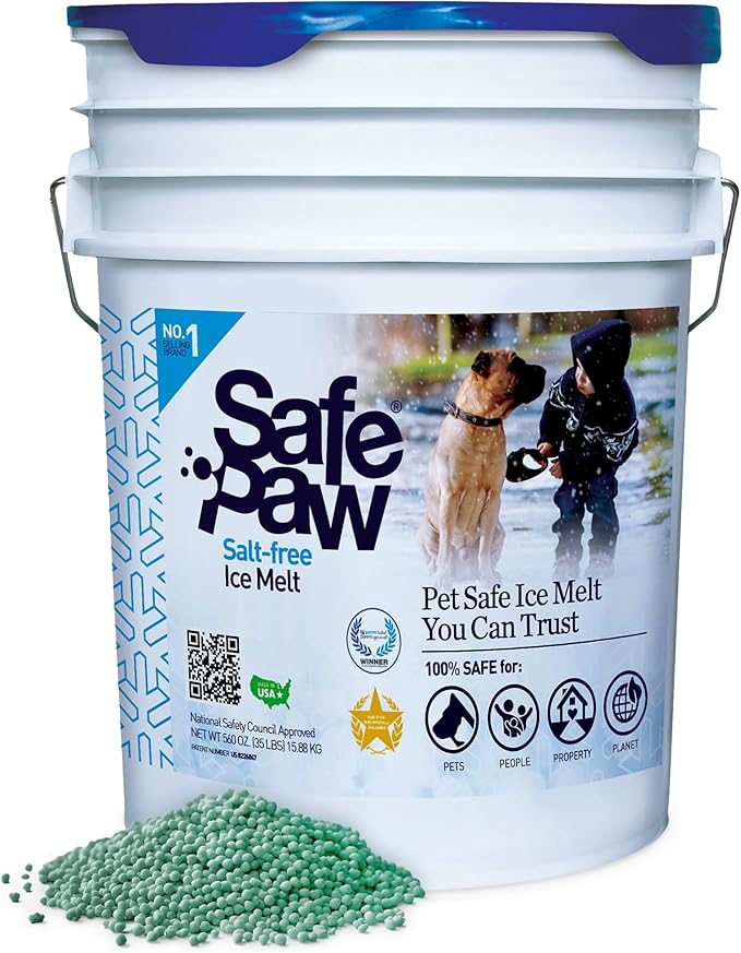 Safe Paw Pet-Safe Ice Melt, Salt & Chloride-Free Deicer, 35 Lbs - Non-Corrosive, Dog-Friendly Snow Melter for Concrete, Wood Decks, Driveways & Sidewalks, 100 Sq. Ft. Coverage Per Pound