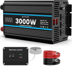 3000W Power Inverter Pure Sine Wave Inverter 12V DC to 110V AC Car Inverter with USB Ports,3 AC Outlets, LCD Display, Remote Controller for Car, Truck, Home, Vehicles, Boat, Power Outage