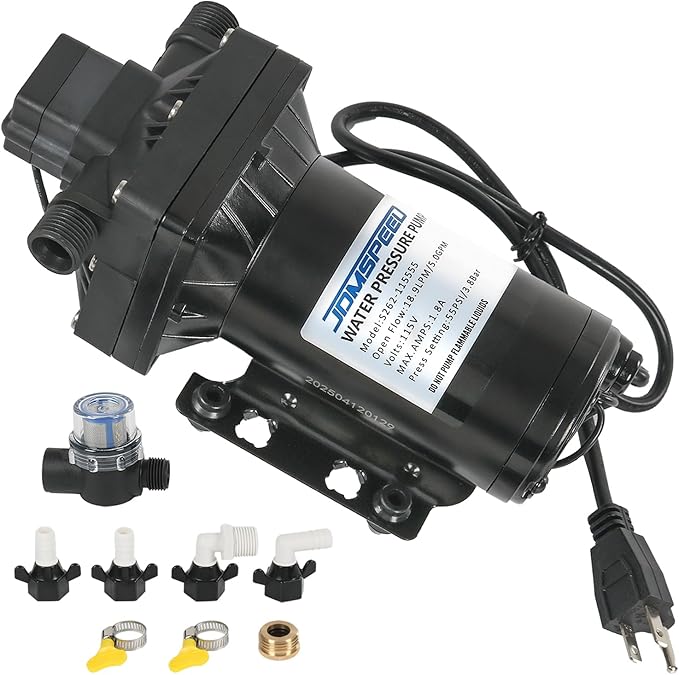 5.0 GPM 115V AC 55 PSI Revolution Water Pump with Pressure Switch Compatible with Camper, RV, Shower, Sprayer
