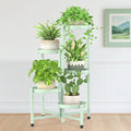 iDavosic.ly Plant Stand Indoor Outdoor, 5 Tier Corner Metal Flower Display Holder Shelf, Folding Tall Orchid Rack for Patio Balcony Porch Garden Living Room House, Light Green