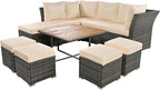 9 Pieces Outdoor Furniture All Weather Patio Sectional Sofa PE Wicker Modular Conversation Sets with Coffee Table and Storage Ottoman, Onesize, Ze-Grey