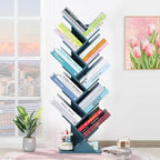 10 Tier Tree Book Shelf, Floor Standing Wood Bookshelf for Narrow Space, Storage Organizer Bookshelves for Books/CDs/Magazine, Bookcase with Shelves for Home Office, Living Room - Blue