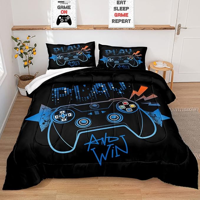 Gaming Comforter for Boys Teen,Game Contoller Bedding Set for Boys Kids,Down Alternative Comforter for All Season,Gamer Home Decor for Boys Comforter Set (Comforter-Game21, Full)