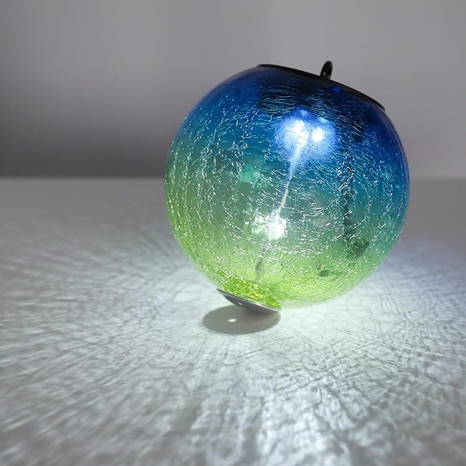 Hanging Solar Lights Outdoor Solar Lanterns Outdoor Decorative Cracked Glass Ball Lights Solar Powered Waterproof LED Globe Lantern for Outdoor Porch Patio Garden Decor Gift Blue&Green