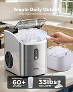 Silonn Nugget Ice Maker Countertop, Pellet Ice Machine with Self-Cleaning Function, Sonic Ice Maker Produces 33lbs of Chewable Ice in 24 Hours, Ideal for Home Kitchen and Office (Stainless Steel-17T)