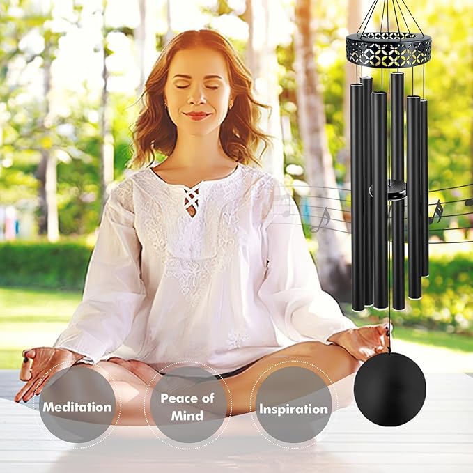 ASTARIN 48'' Deep Tone Wind Chimes for Outside - Large WindChimes with 6 Heavy Tubes, Memorial Chimes Outdoor for Garden Hanging Décor,Sympathy Gifts for Loved one,Home Décor, Black