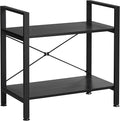 BEWISHOME 2 Tier Small Bookshelf, Black Industrial 2 Shelf Wooden Storage Bookcase with Metal Frame, Mini Shoe Rack with Short Shelves for Hallway, Bedroom, Living Room and Home Office JCJ52B