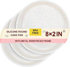 CAKETIME 8 Inch Silicone Round Cake Pan with Metal Reinforced Frame Set of 3, Non-stick & BPA Free, Even Heat Distribution, Stackable & Dishwasher Safe