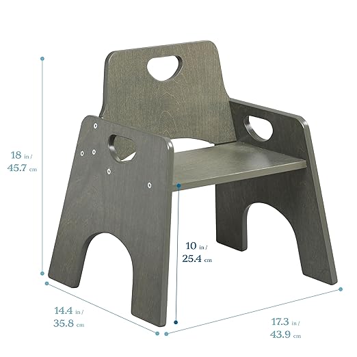 ECR4Kids Stackable Wooden Toddler Chair, 10in, Kids Furniture, Grey Wash, 2-Pack