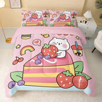 Kawaii Bear Comforter King,Pink Bear Comforter Set for Kids Teens Girls,3Pcs Bedding Set Printed Comforter with 2 Pillowcases,Down Alternative,Soft and Lightweight，King Size