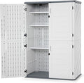 Macrout 50 Cu.Ft Plastic Outdoor Storage Cabinet with Shelves, 4.3 x 2.5 ft Waterproof Resin Outdoor Storage Shed with Floor, Lockable Vertical Shed for Garden and Patio