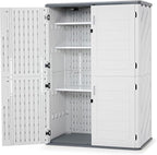 Macrout 50 Cu.Ft Plastic Outdoor Storage Cabinet with Shelves, 4.3 x 2.5 ft Waterproof Resin Outdoor Storage Shed with Floor, Lockable Vertical Shed for Garden and Patio