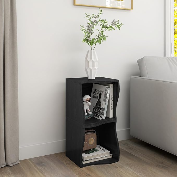 ECYIL Double Layered Independent Storage Rack, Full Circular Color Blocking Bookshelf, Suitable for Home, Office, Living Room, etc (black1)